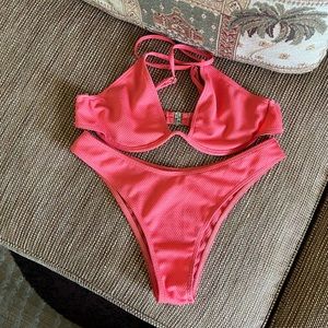 ✅SHEIN - Coral/Orange Two Piece High Waisted Bikini!